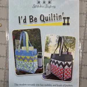 A quilting pattern for tote bags with chevron designs in blue and red.