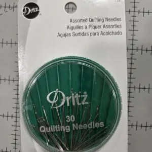 A pack of 30 Dritz quilting needles in green packaging.
