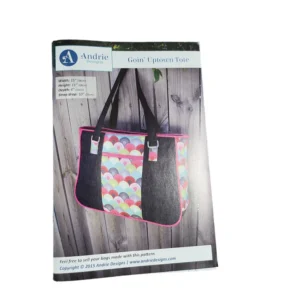 Tote bag pattern on wooden background.